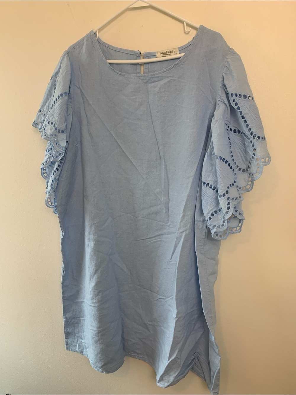Eyelet Flutter Sleeve Midi Dress in Light Blue - Picture 4 of 7